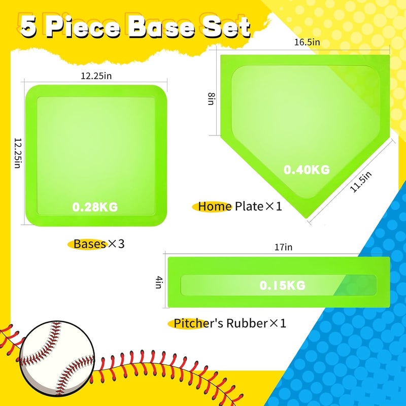 Lolyer Baseball Bases for Yard - 3 Throw Down Bases 1 Homeplate 1 Pitching Rubber with Baseball Bases Bag for Kids Practice, Rubber Bases for Kickball Baseball Play - Image 2